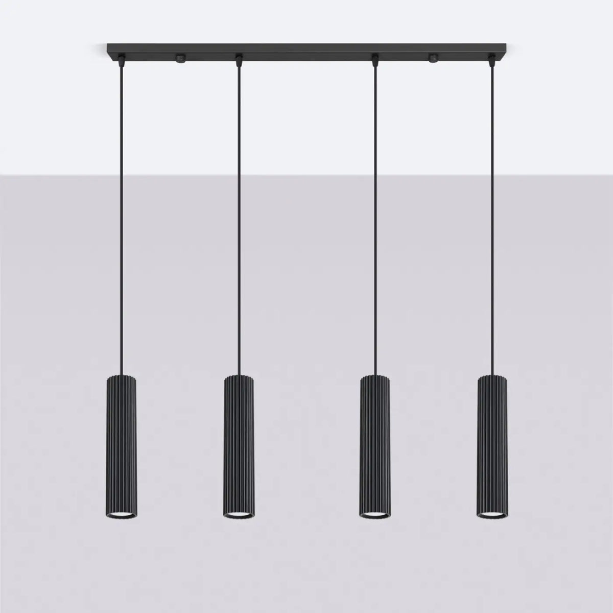 Suspension en rampe de 2 à 4 cylindres d'aluminium nervuré, GU10, noir