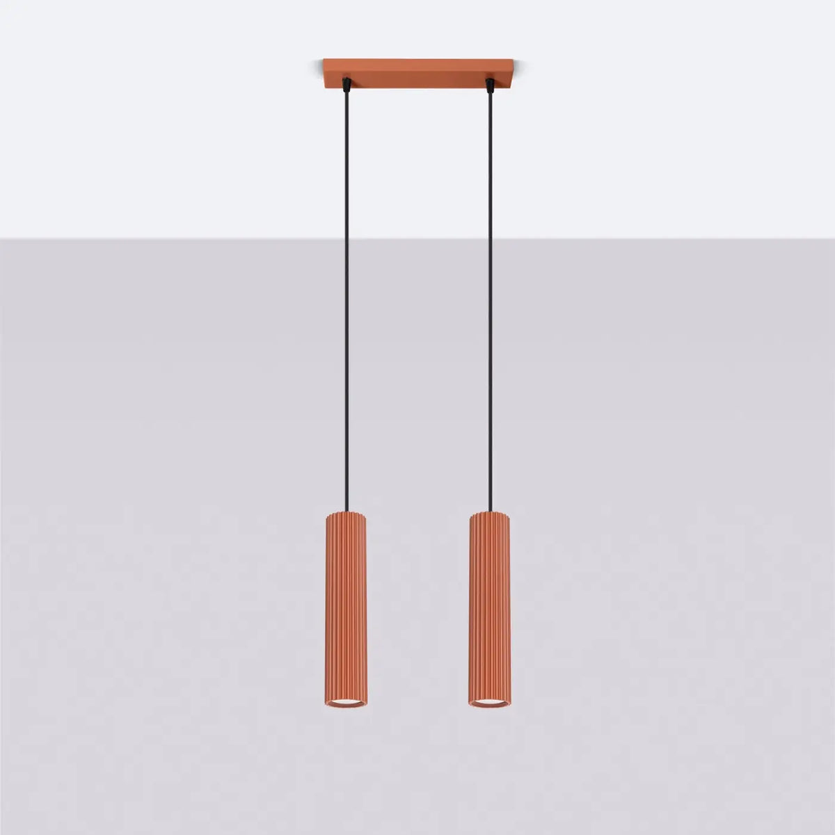 Suspension en rampe de 2 à 4 cylindres d'aluminium nervuré, GU10, rouge ocre