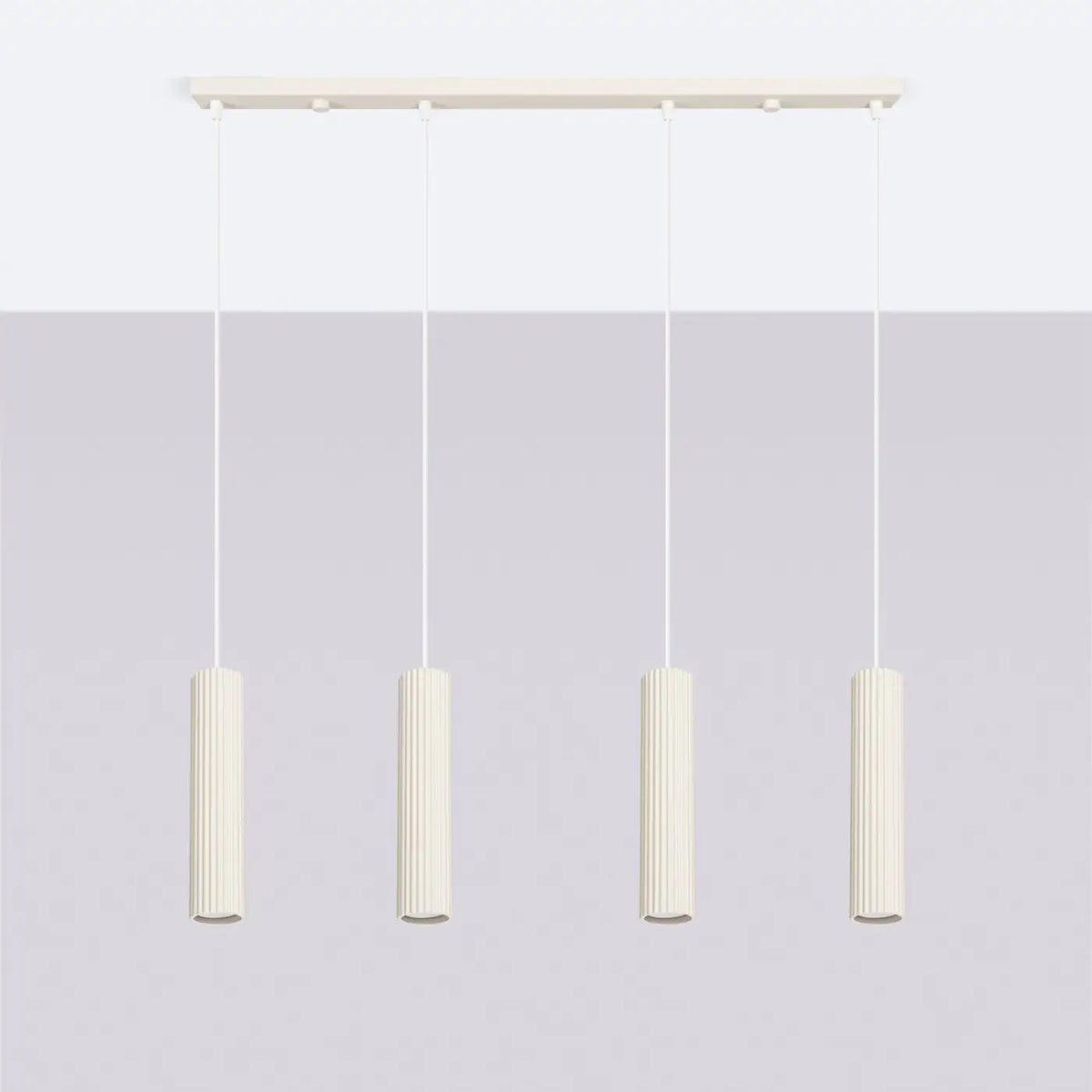 Suspension en rampe de 2 à 4 cylindres d'aluminium nervuré, GU10, beige