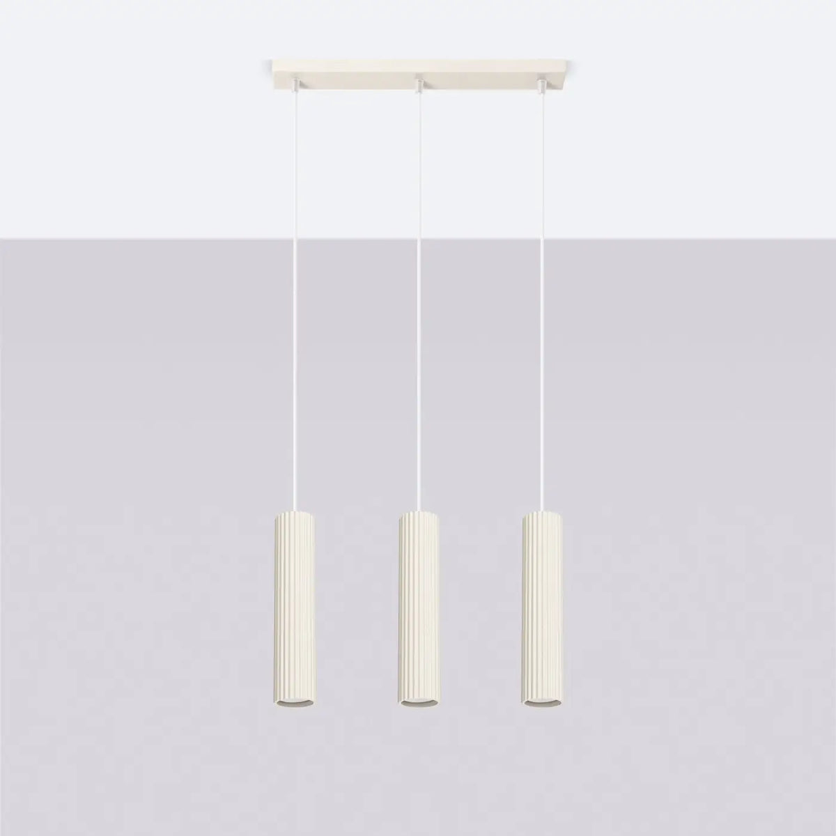 Suspension en rampe de 2 à 4 cylindres d'aluminium nervuré, GU10, beige