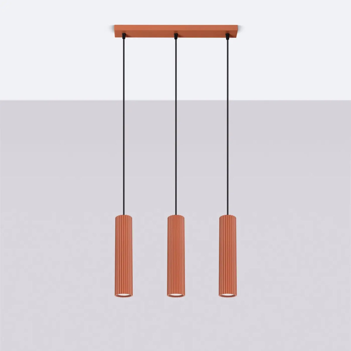 Suspension en rampe de 2 à 4 cylindres d'aluminium nervuré, GU10, rouge ocre