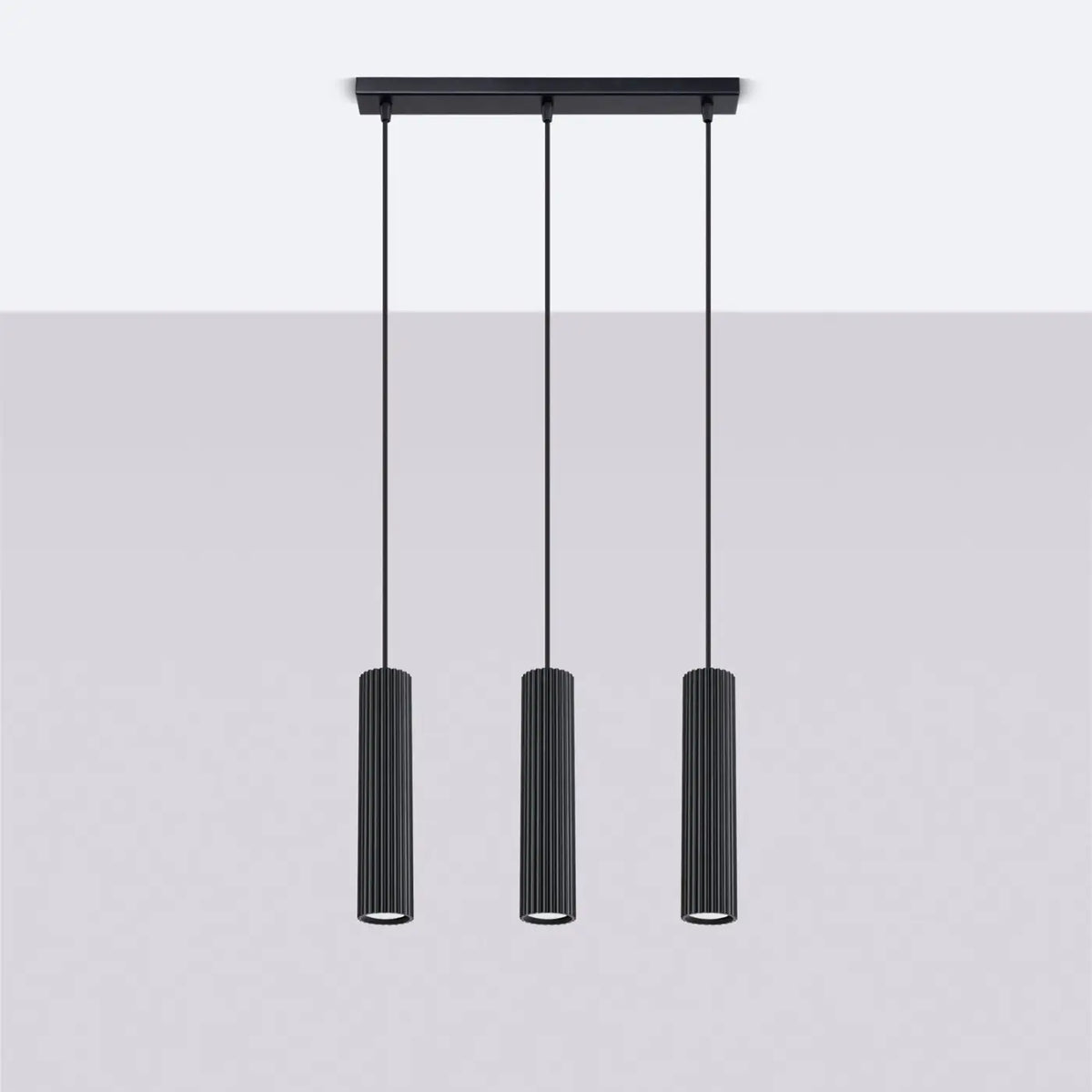 Suspension en rampe de 2 à 4 cylindres d'aluminium nervuré, GU10, noir