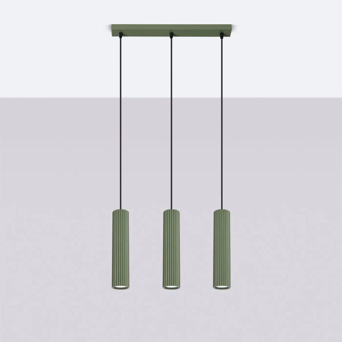 Suspension en rampe de 2 à 4 cylindres d'aluminium nervuré, GU10, vert olive