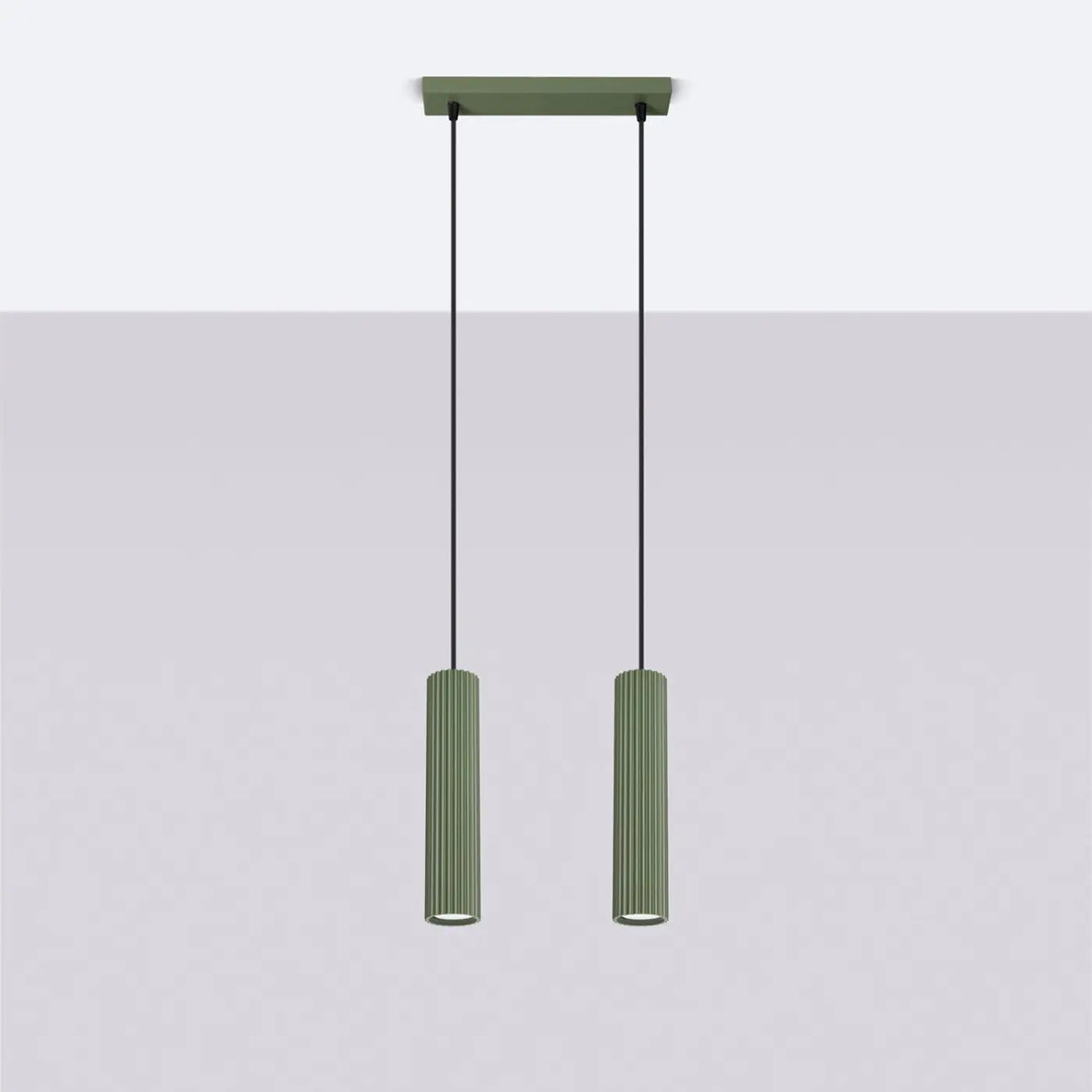 Suspension en rampe de 2 à 4 cylindres d'aluminium nervuré, GU10, vert olive