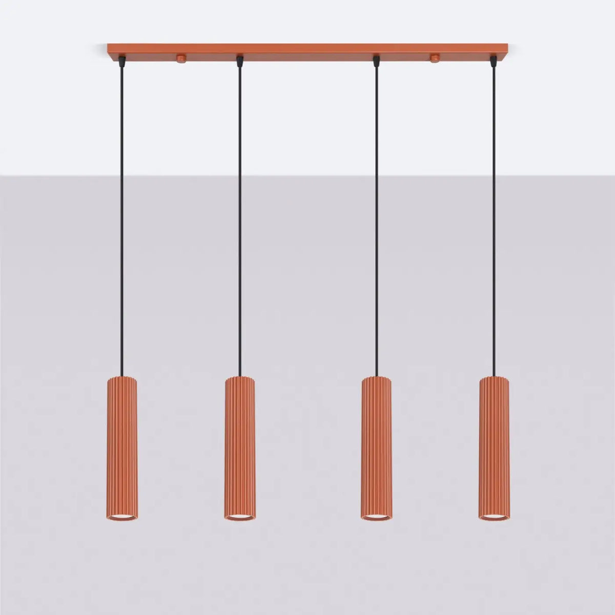 Suspension en rampe de 2 à 4 cylindres d'aluminium nervuré, GU10, rouge ocre