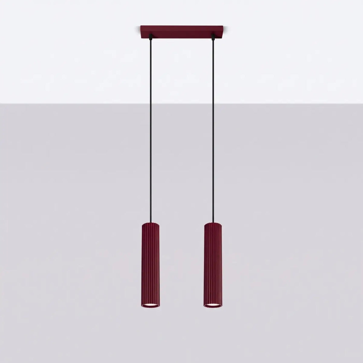 Suspension en rampe de 2 à 4 cylindres d'aluminium nervuré, GU10, bordeaux