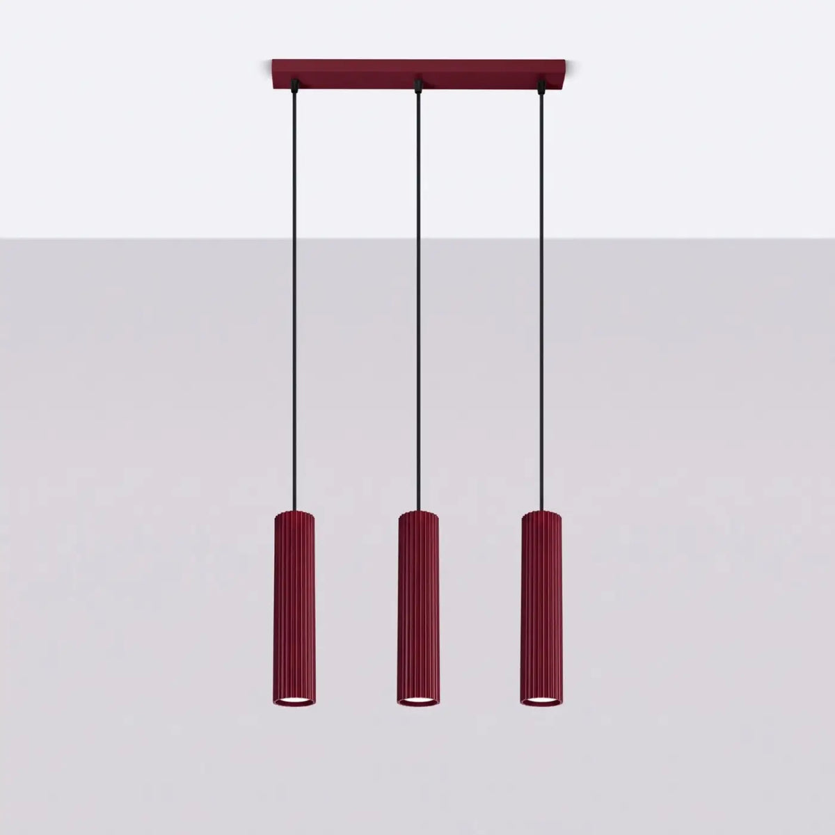 Suspension en rampe de 2 à 4 cylindres d'aluminium nervuré, GU10, bordeaux