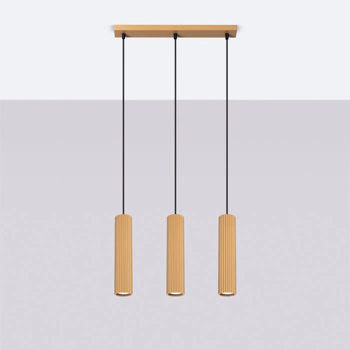 Suspension en rampe de 2 à 4 cylindres d'aluminium nervuré, GU10, doré