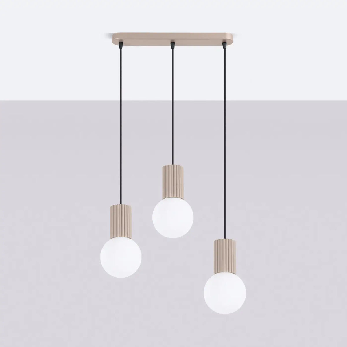 Suspension en rampe à globes de verre opalin, 2 ou 3 lumières G9, taupe