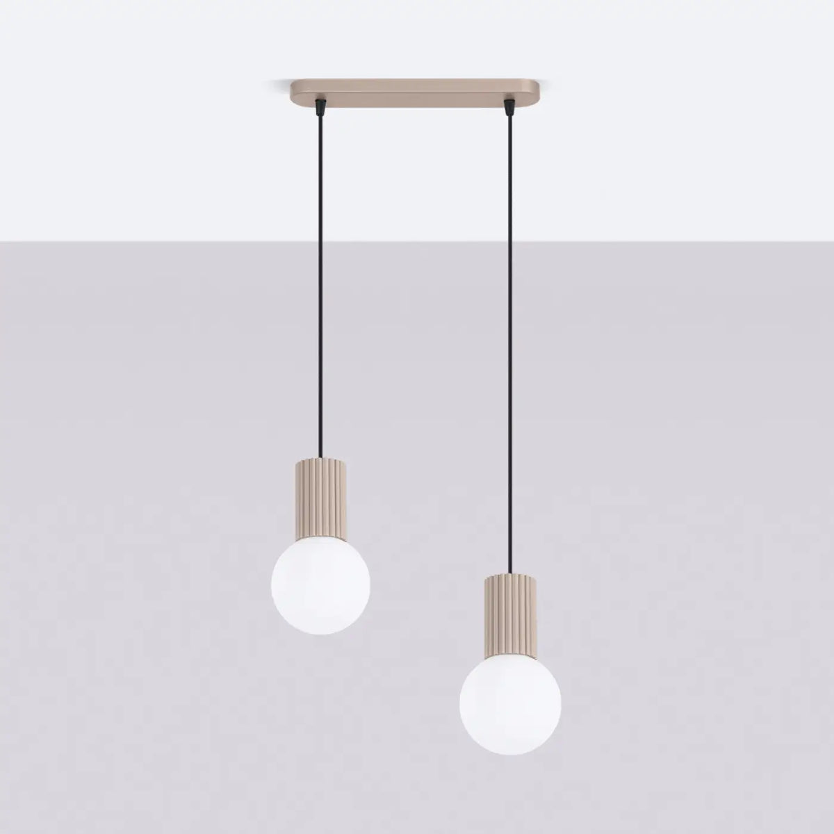Suspension en rampe à globes de verre opalin, 2 ou 3 lumières G9, taupe