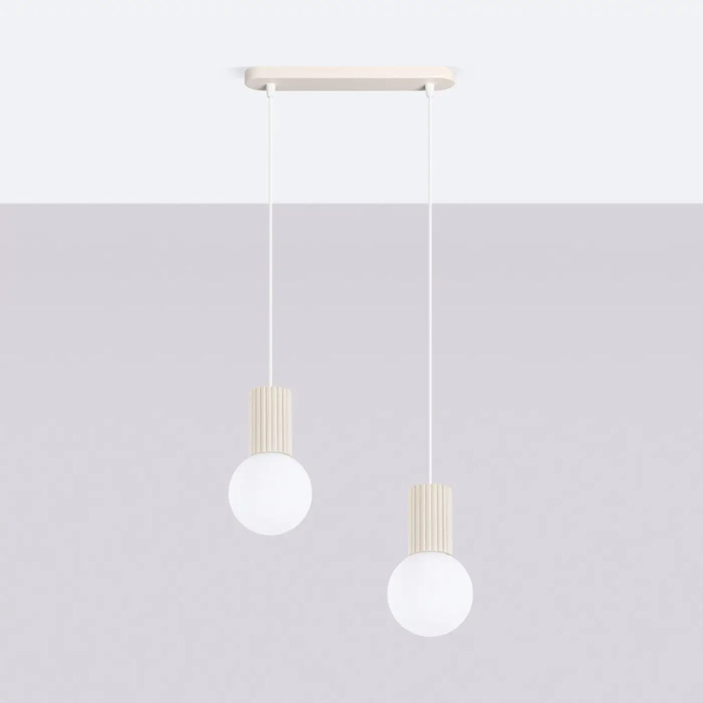Suspension en rampe à globes de verre opalin, 2 ou 3 lumières G9, beige