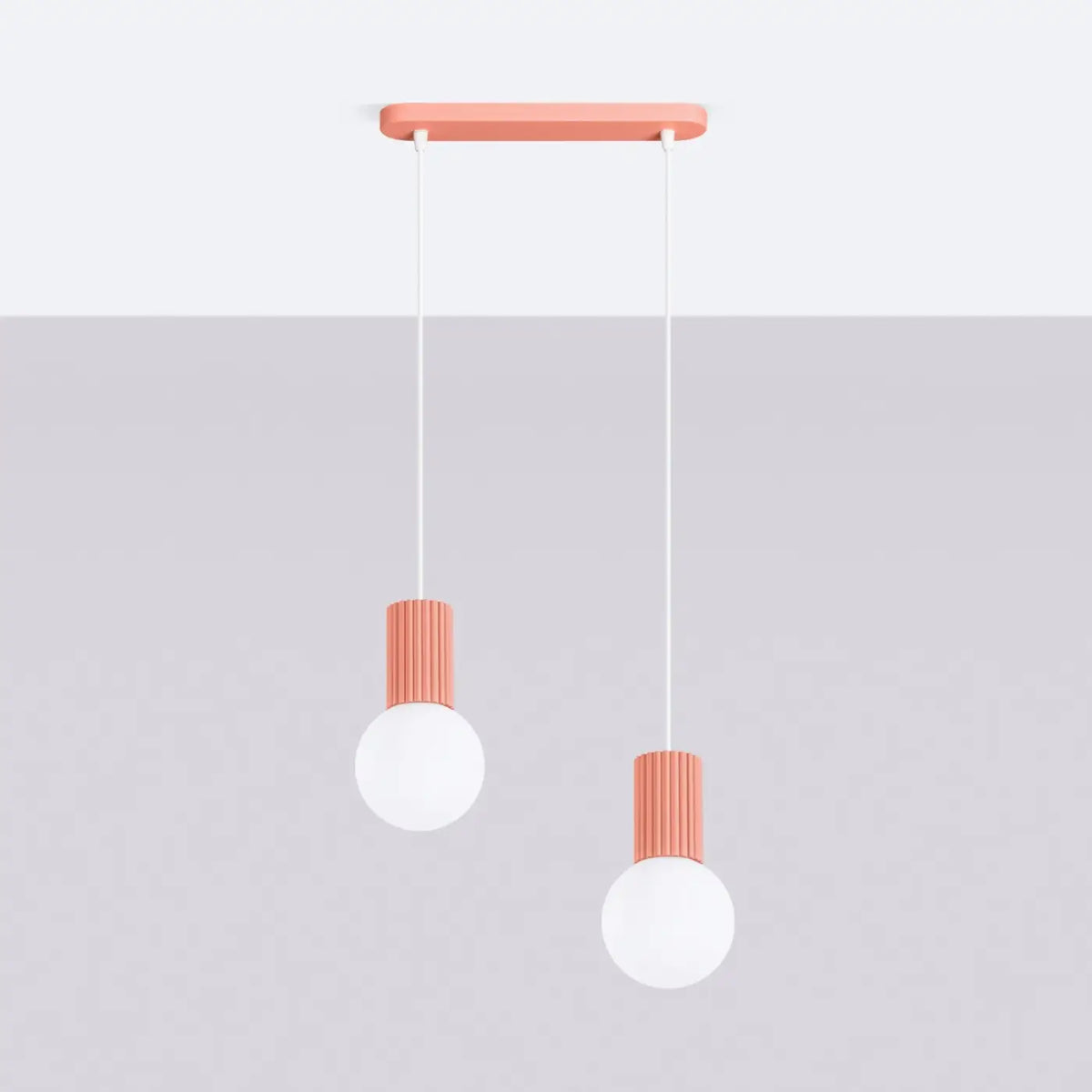 Suspension en rampe à globes de verre opalin, 2 ou 3 lumières G9, pêche