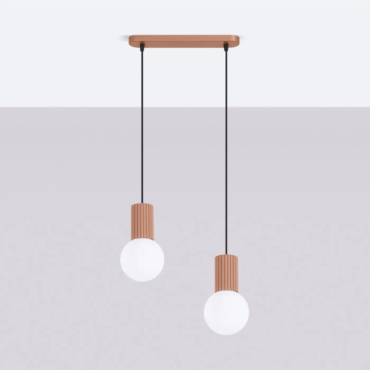 Suspension en rampe à globes de verre opalin, 2 ou 3 lumières G9, moka