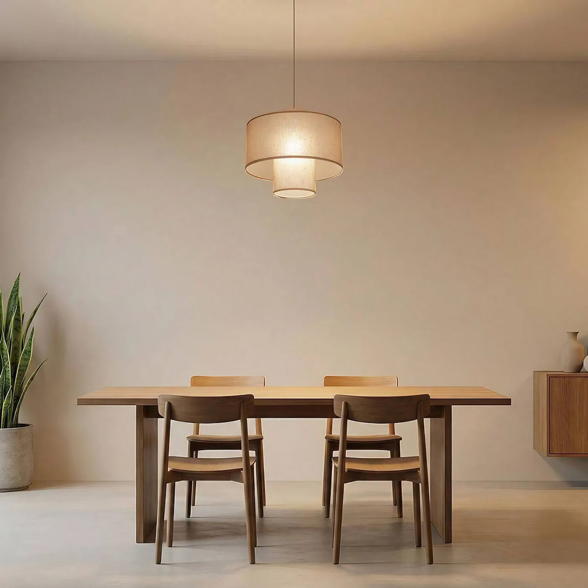 Suspension double abat-jour en tissu effet lin, marron clair