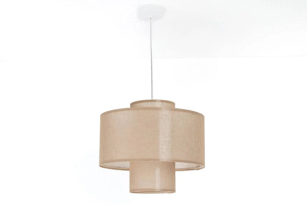 Suspension double abat-jour en tissu effet lin, marron clair