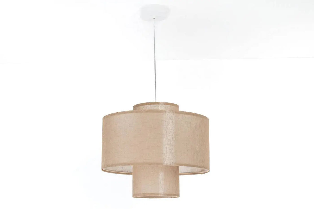 Suspension double abat-jour en tissu effet lin, marron clair