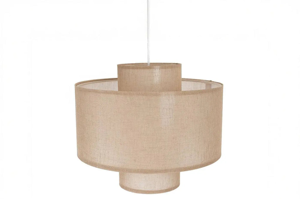 Suspension double abat-jour en tissu effet lin, marron clair