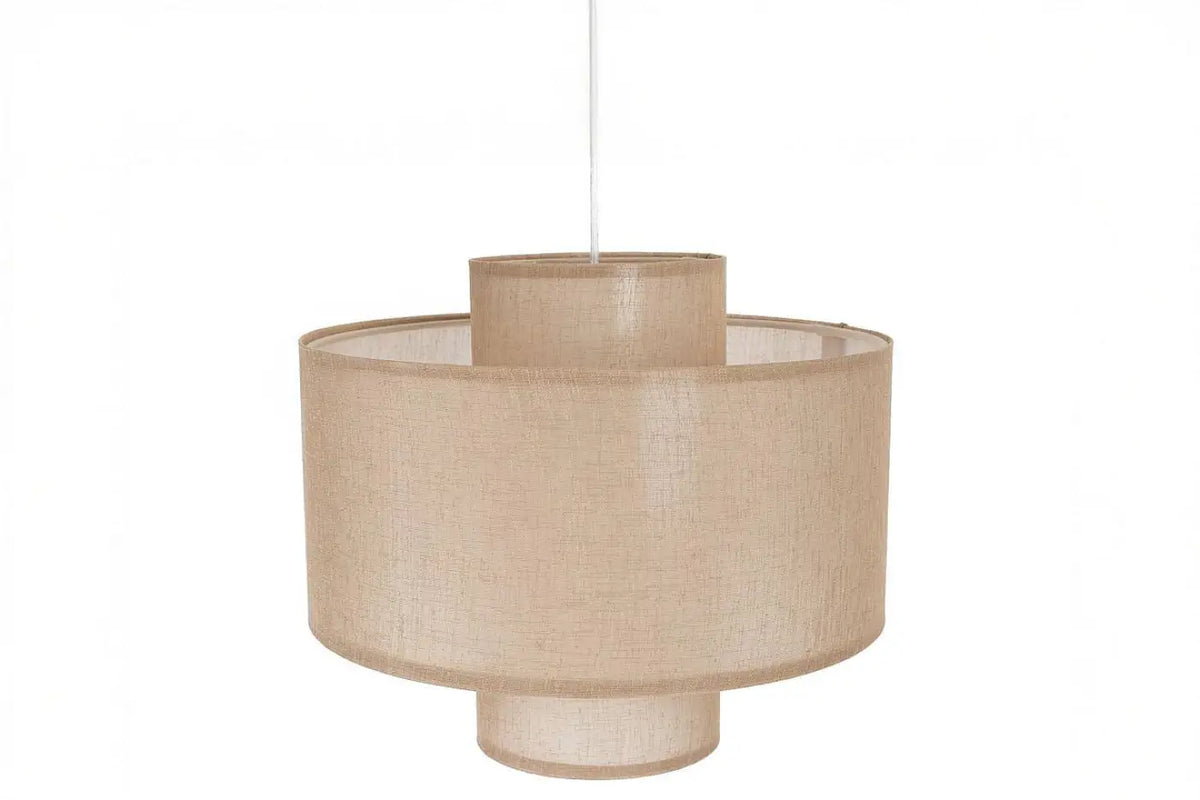 Suspension double abat-jour en tissu effet lin, marron clair