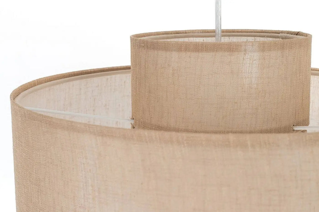 Suspension double abat-jour en tissu effet lin, marron clair