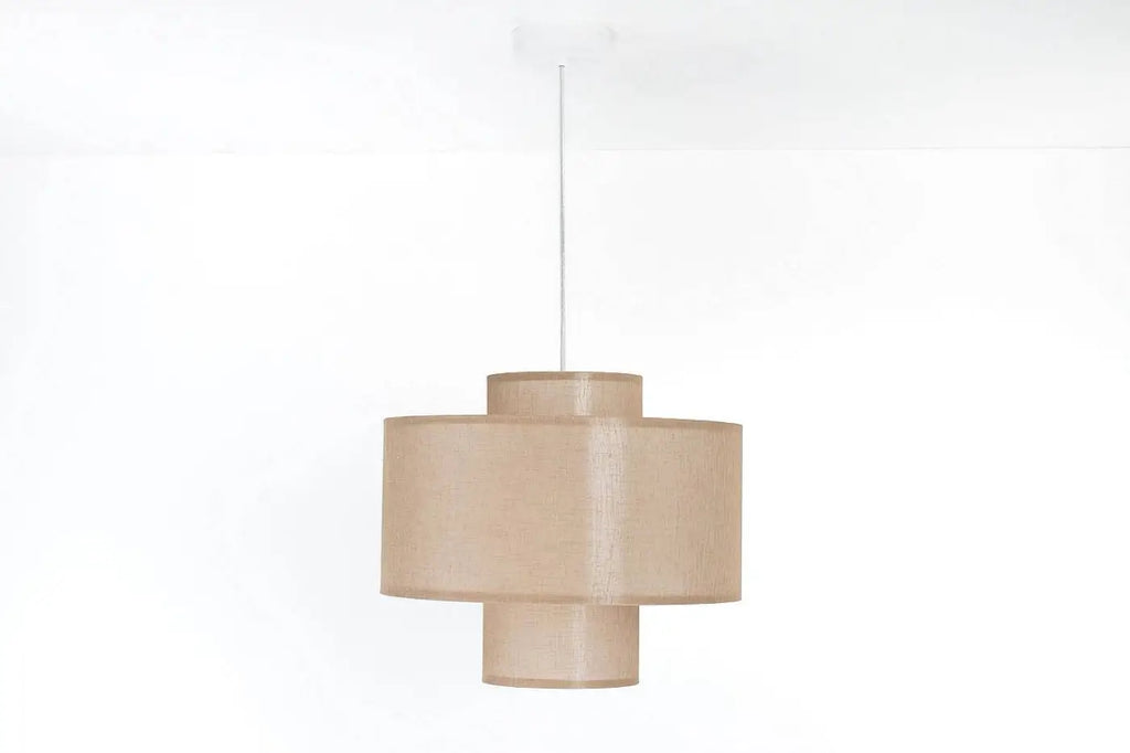 Suspension double abat-jour en tissu effet lin, marron clair
