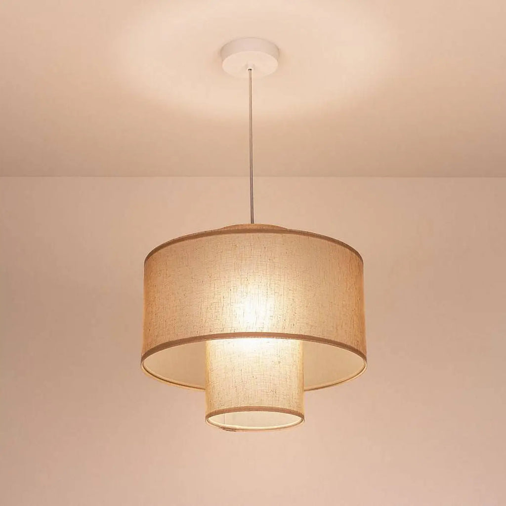 Suspension double abat-jour en tissu effet lin, marron clair