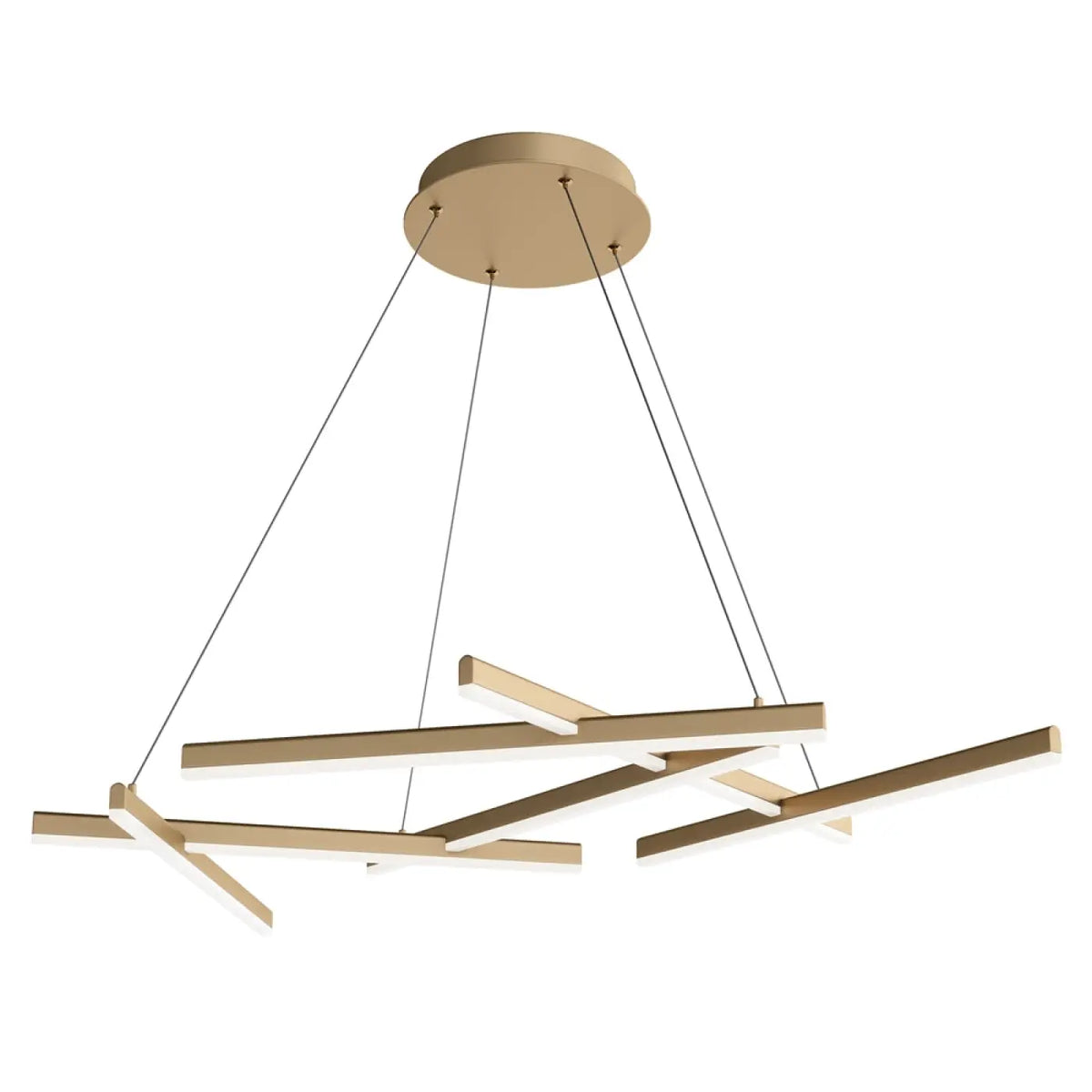Suspension LED linéaire à tracé géométrique, acier doré, 101 cm