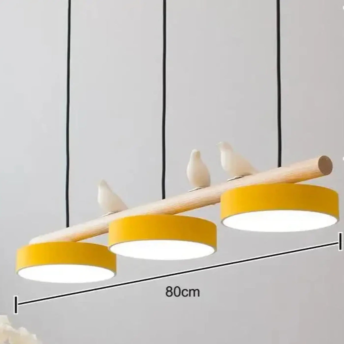 Suspension linéaire à 3 disques LED, bois et métal, 6 coloris, jaune