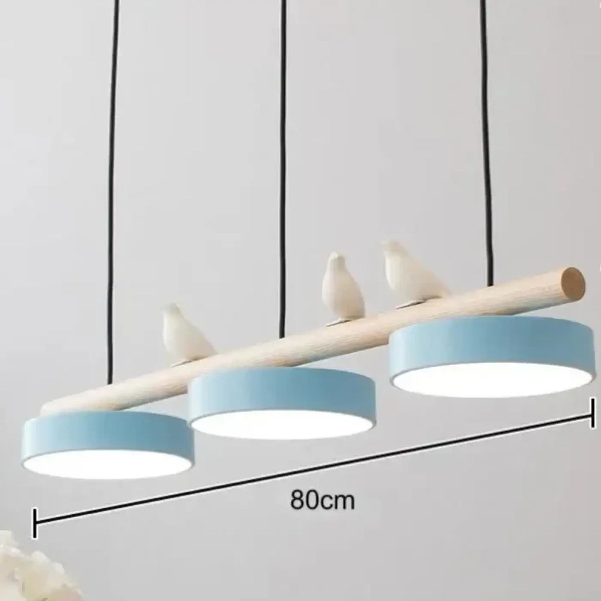 Suspension linéaire à 3 disques LED, bois et métal, 6 coloris, bleu