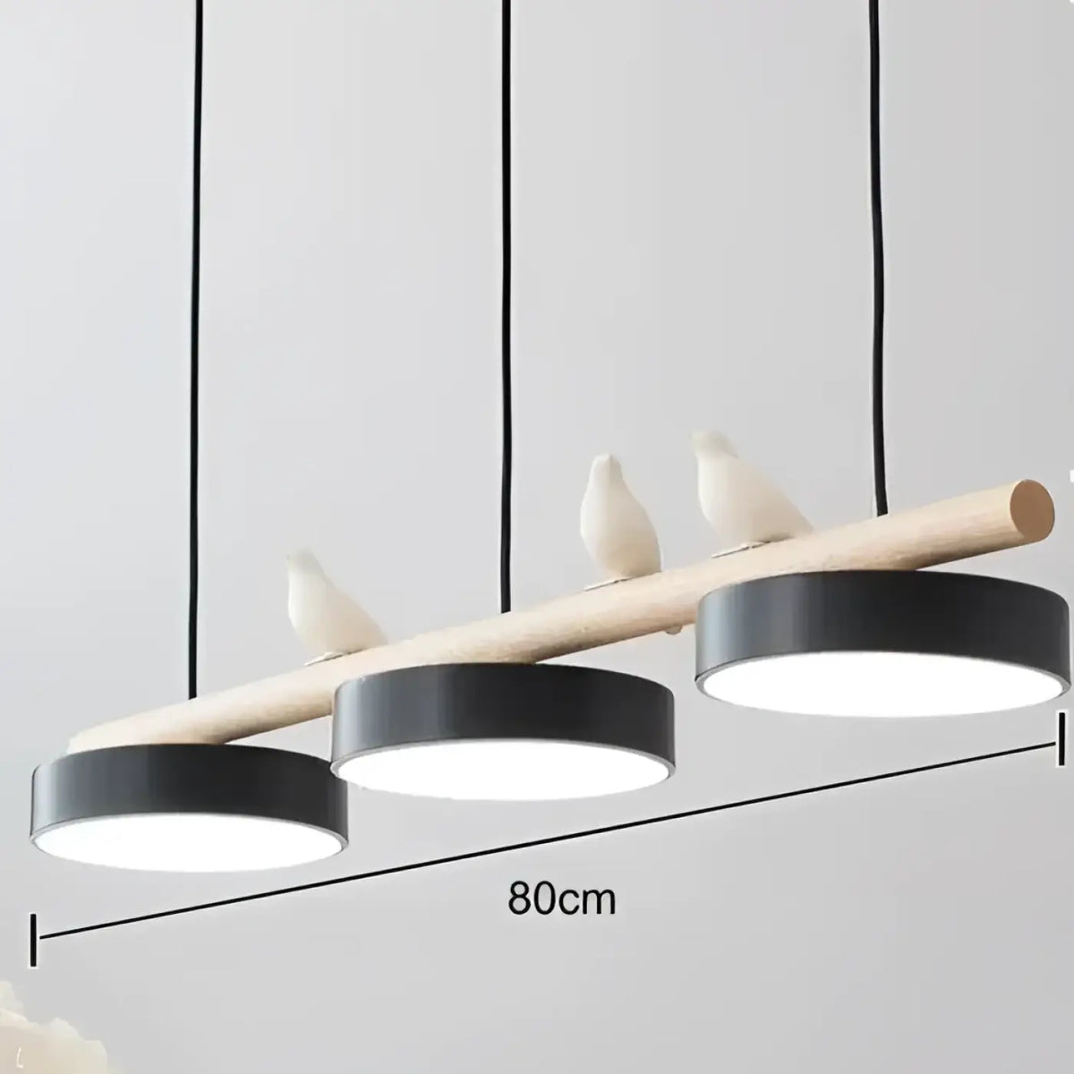 Suspension linéaire à 3 disques LED, bois et métal, 6 coloris, noir