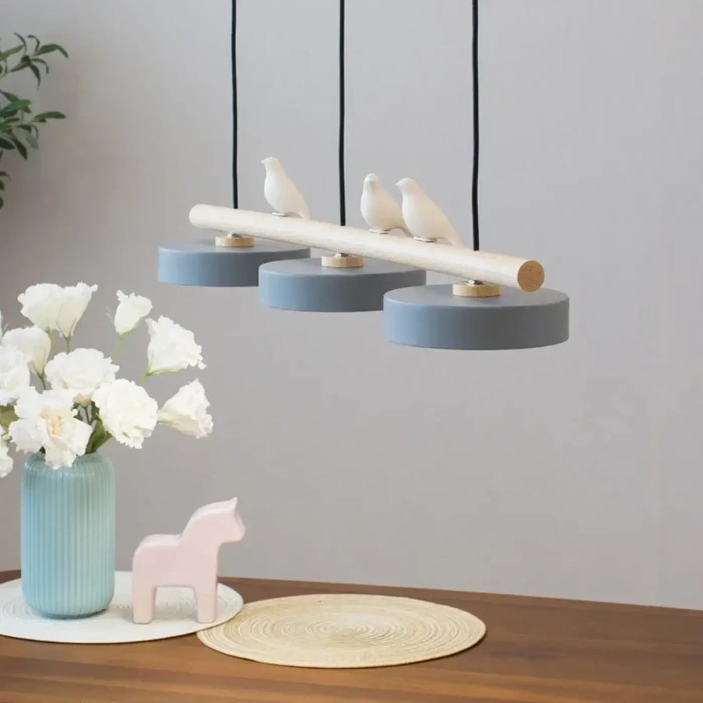 Suspension linéaire à 3 disques LED, bois et métal, 6 coloris