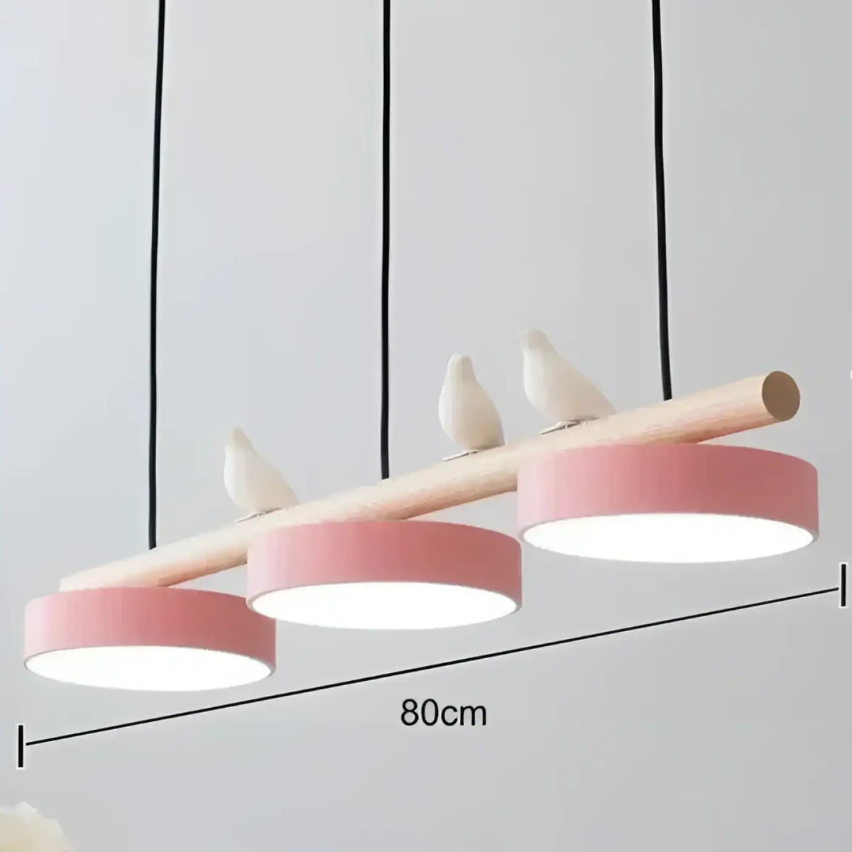 Suspension linéaire à 3 disques LED, bois et métal, 6 coloris, rose