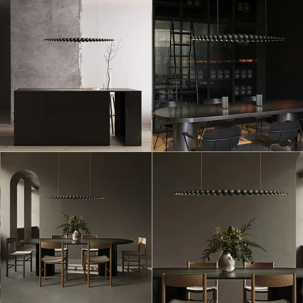 Suspension linéaire en perles de bois, style scandinave, noir