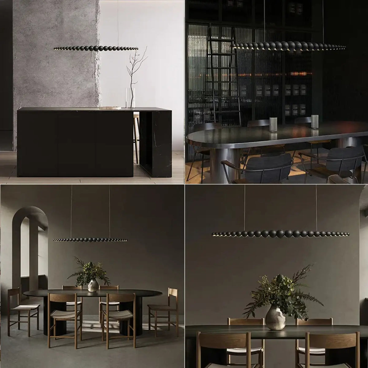 Suspension linéaire en perles de bois, style scandinave, noir