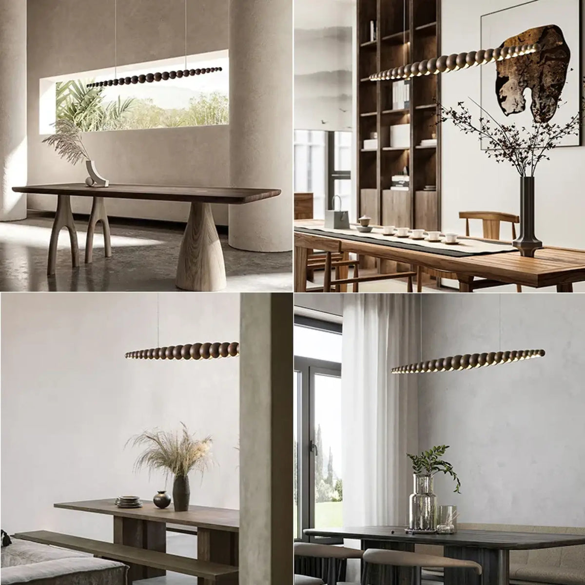 Suspension linéaire en perles de bois, style scandinave, marron