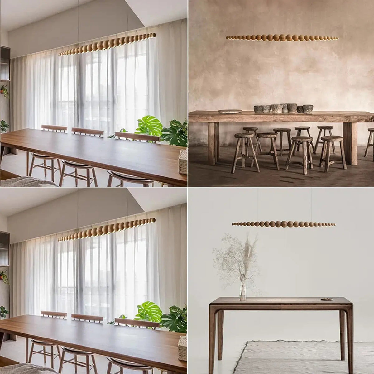 Suspension linéaire en perles de bois, style scandinave, beige