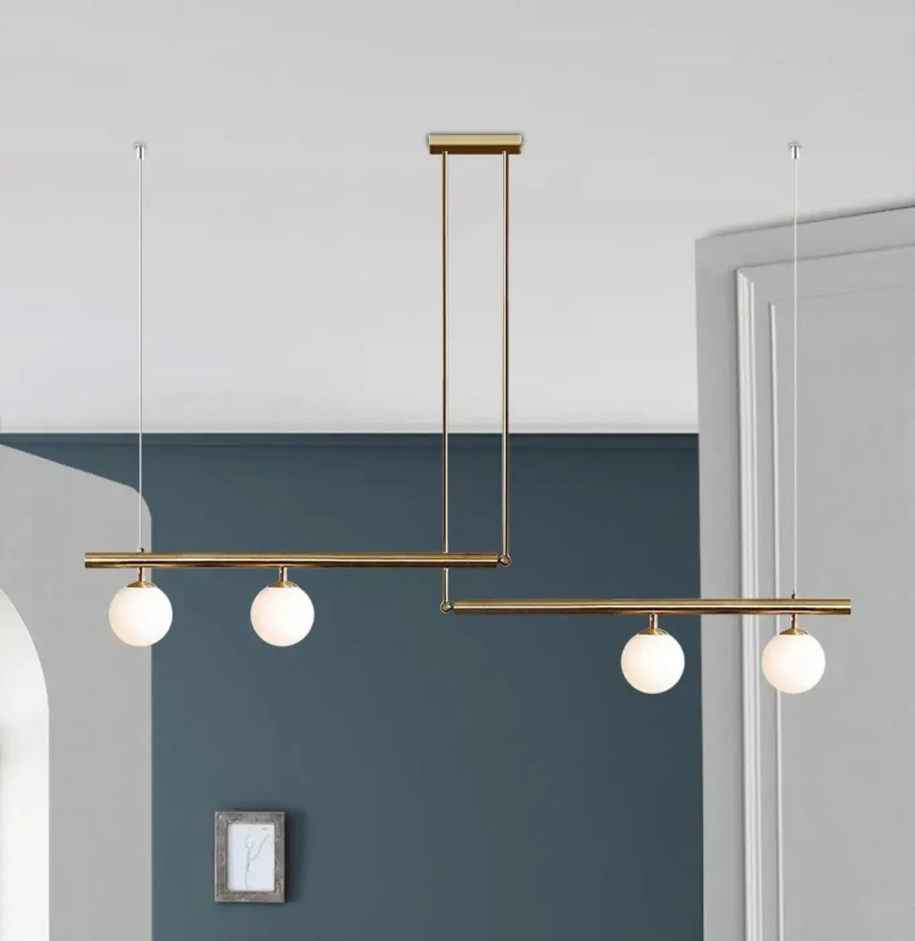 Suspension linéaire dorée à globes de verre, 2 à 4 lumières