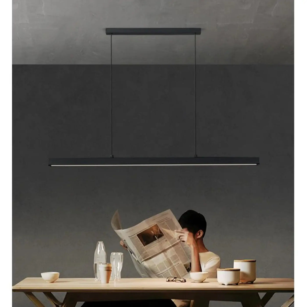 Suspension linéaire LED noire, quatre tailles, lumière au choix