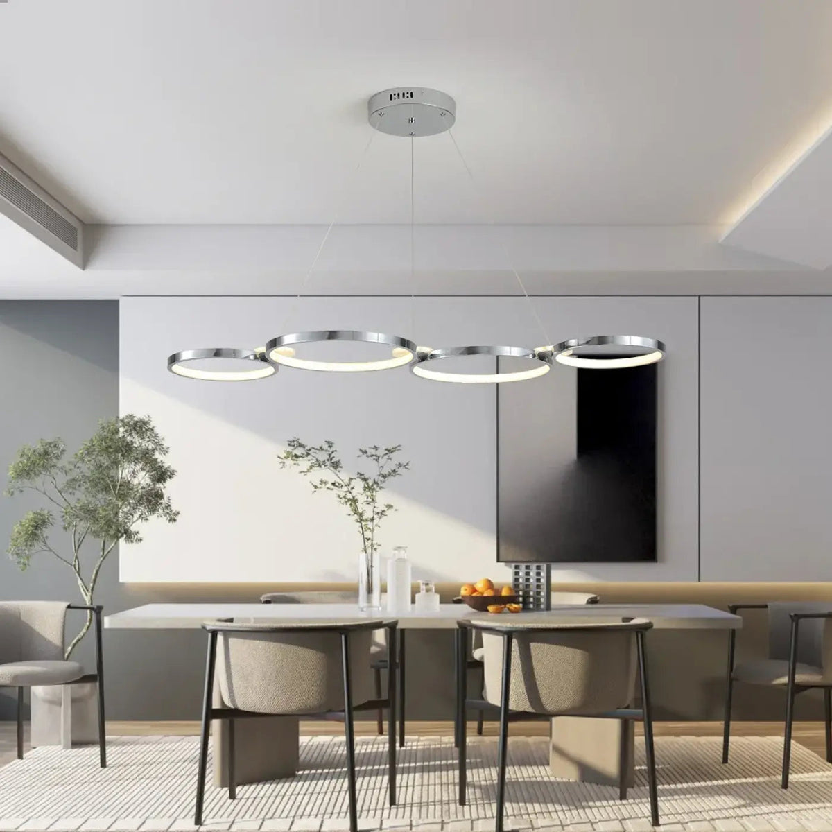 Suspension à anneaux LED, noir, doré ou argenté