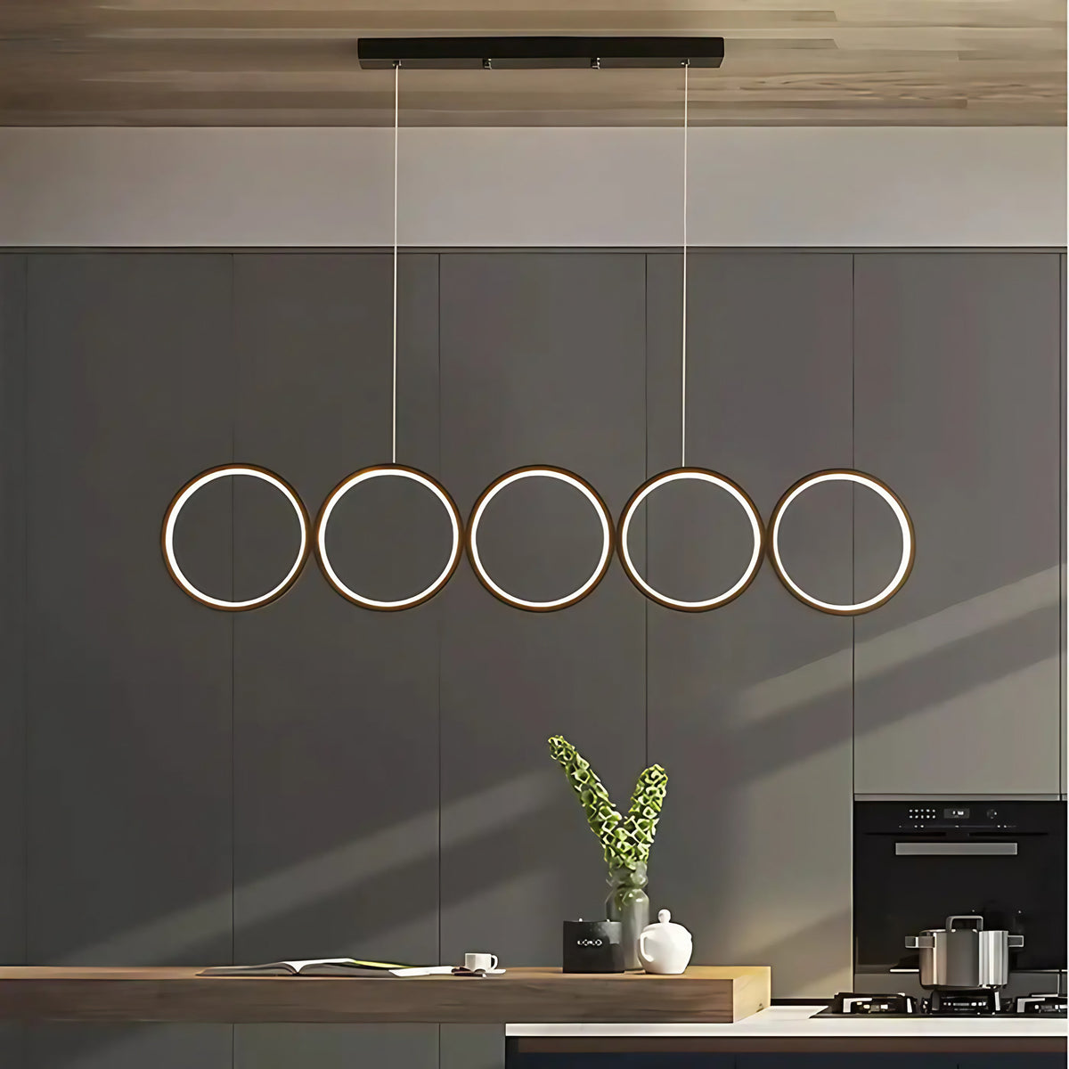 Suspension à anneaux lumineux, ligne épurée, tailles S et M