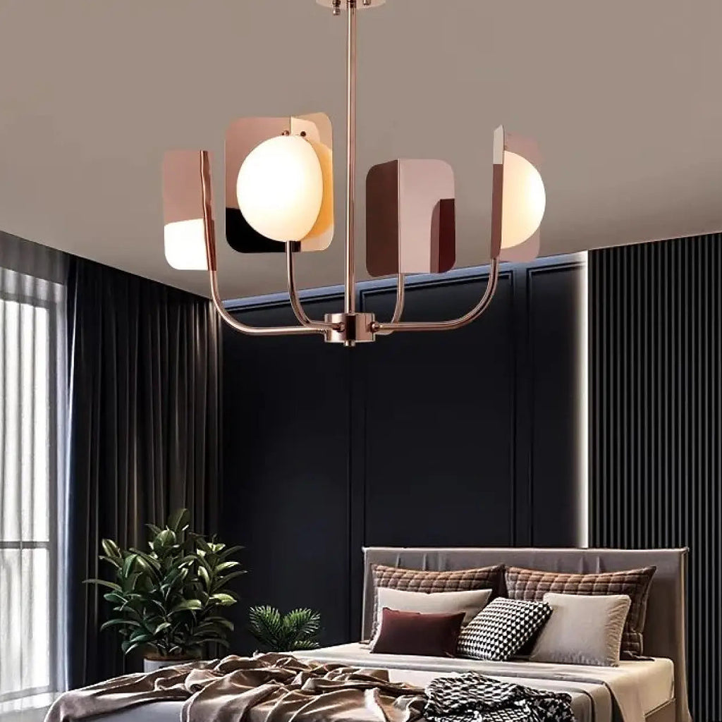Suspension art déco à globes opalins, métal doré rose, S, M, L
