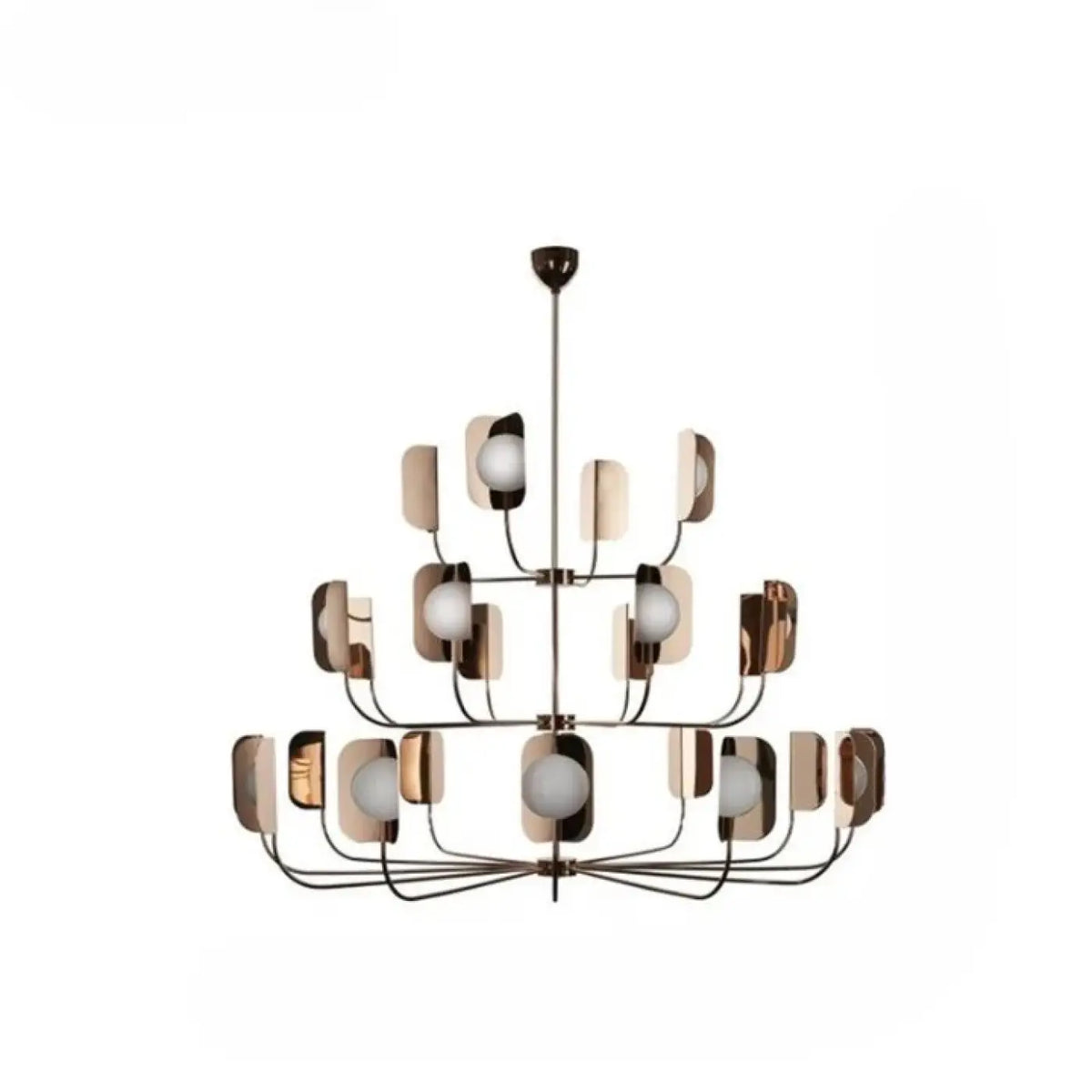 Suspension art déco à globes opalins, métal doré rose, S, M, L