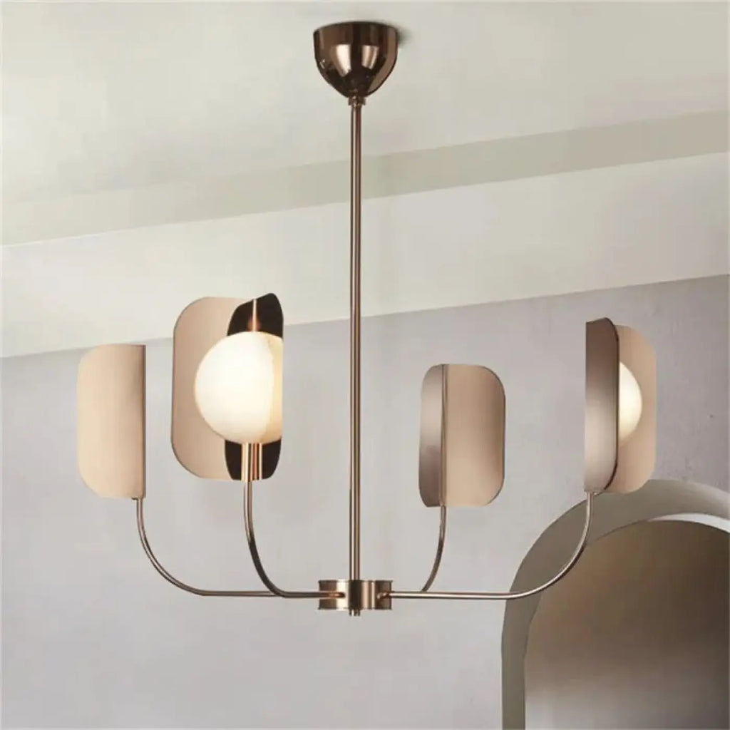 Suspension art déco à globes opalins, métal doré rose, S, M, L