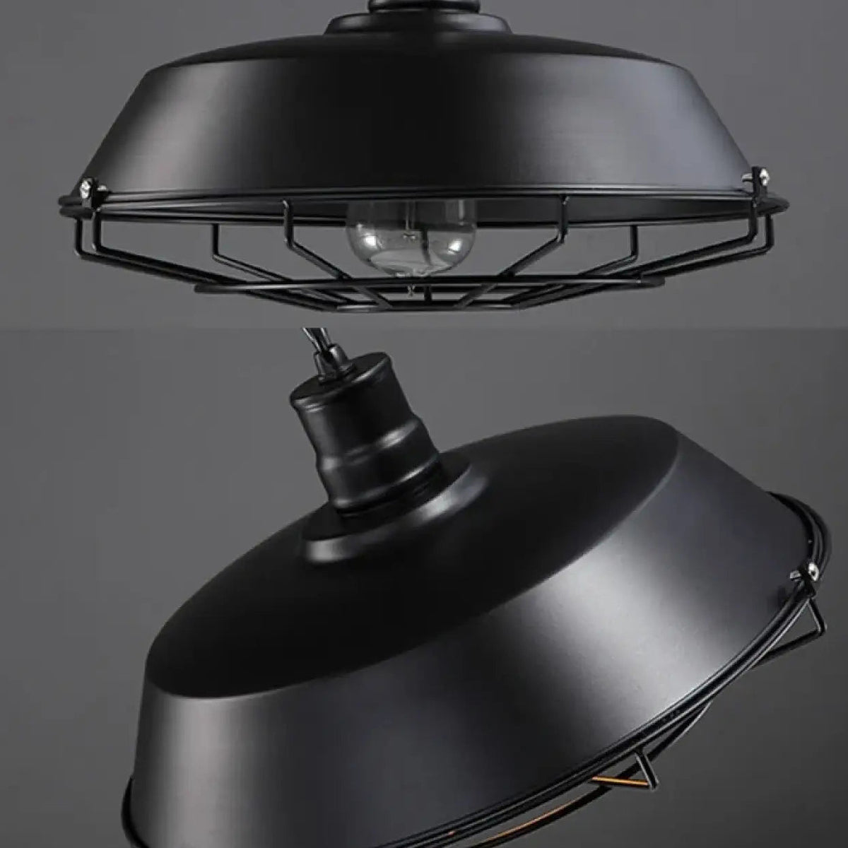 Suspension industrielle en cloche aplatie, noir ou marron, noir