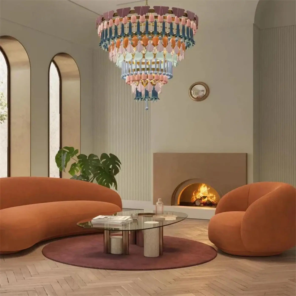 Lustre à pampilles colorées, modèle circulaire ou linéaire