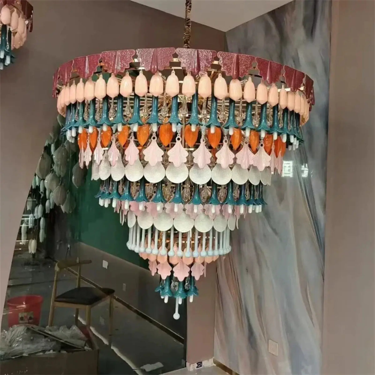 Lustre à pampilles colorées, modèle circulaire ou linéaire