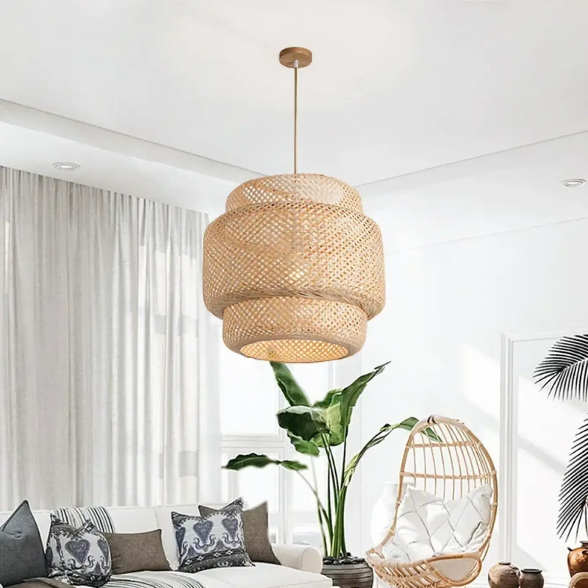 Suspension en bambou et rotin tressés, trois tailles S, M et L
