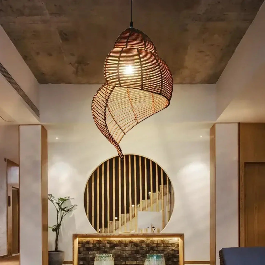 Suspension coquillage en bambou et rotin, tailles S et M