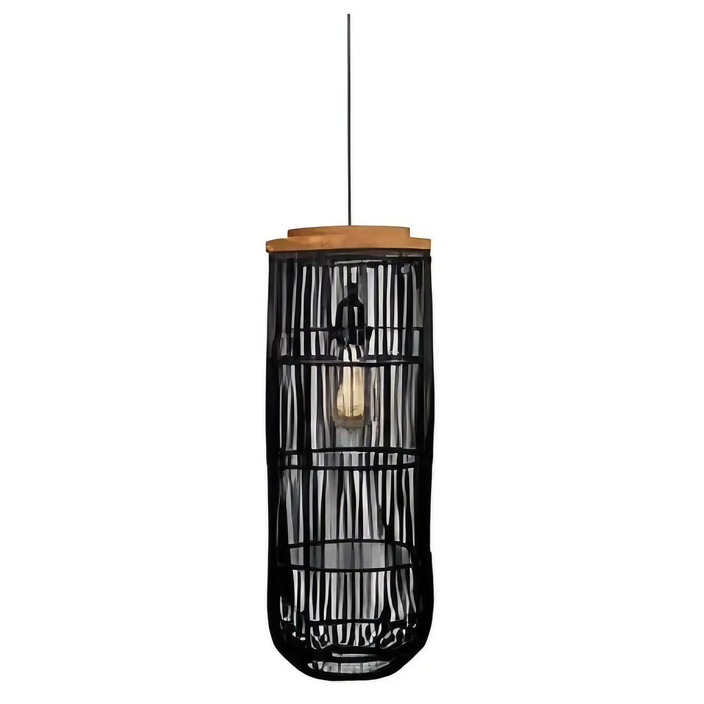Suspension en bambou cylindrique bohème, noir ou beige, noir