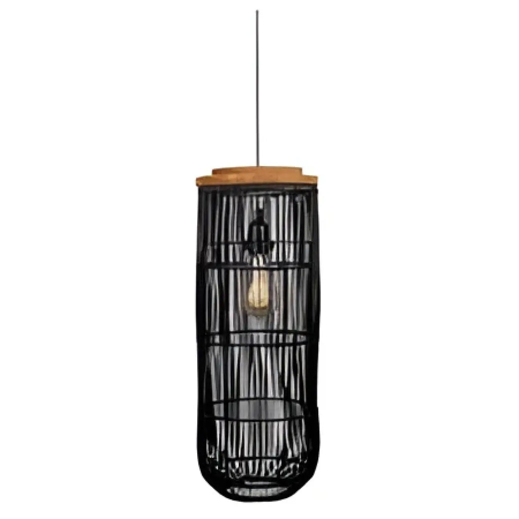 Suspension en bambou cylindrique bohème, noir ou beige, noir
