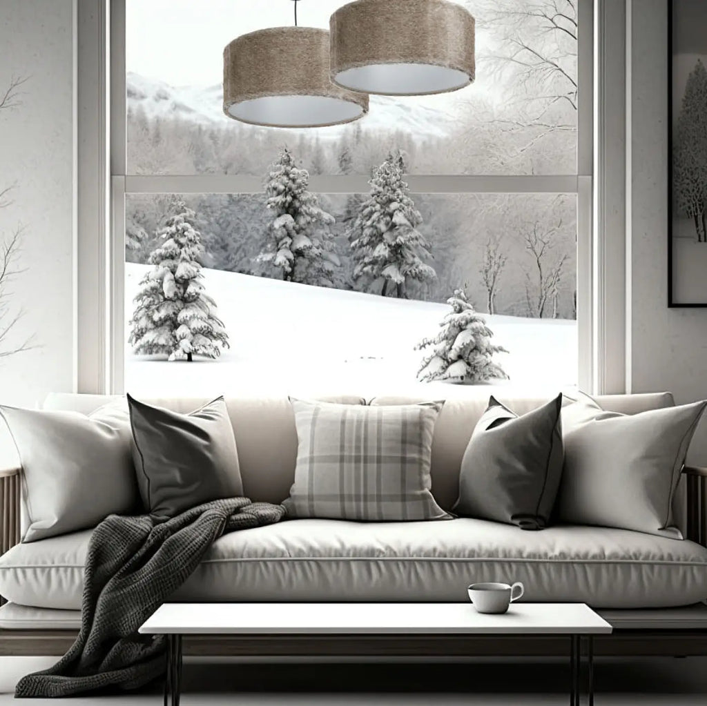 Suspension en fausse fourrure beige, intérieur gris clair, S, M, L